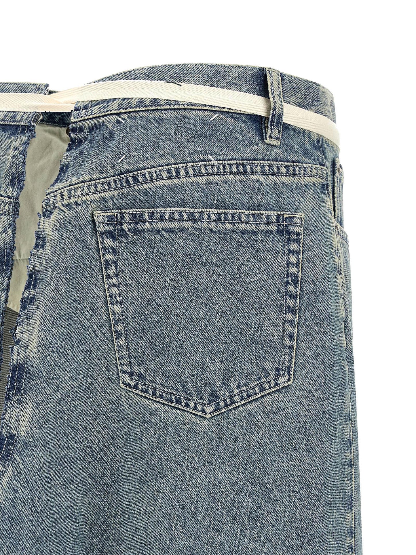Maison Margiela Four Stitches Women's Denim Flared Cotton Skirt - Light Blue