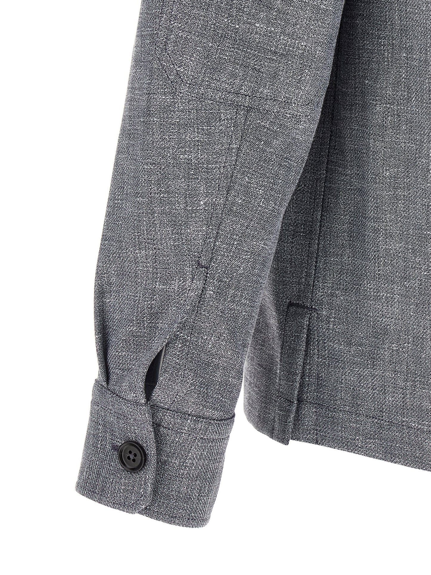 ZEGNA Men's Silk Linen Polyamide Leather Overshirt - Blue Horn Signature
