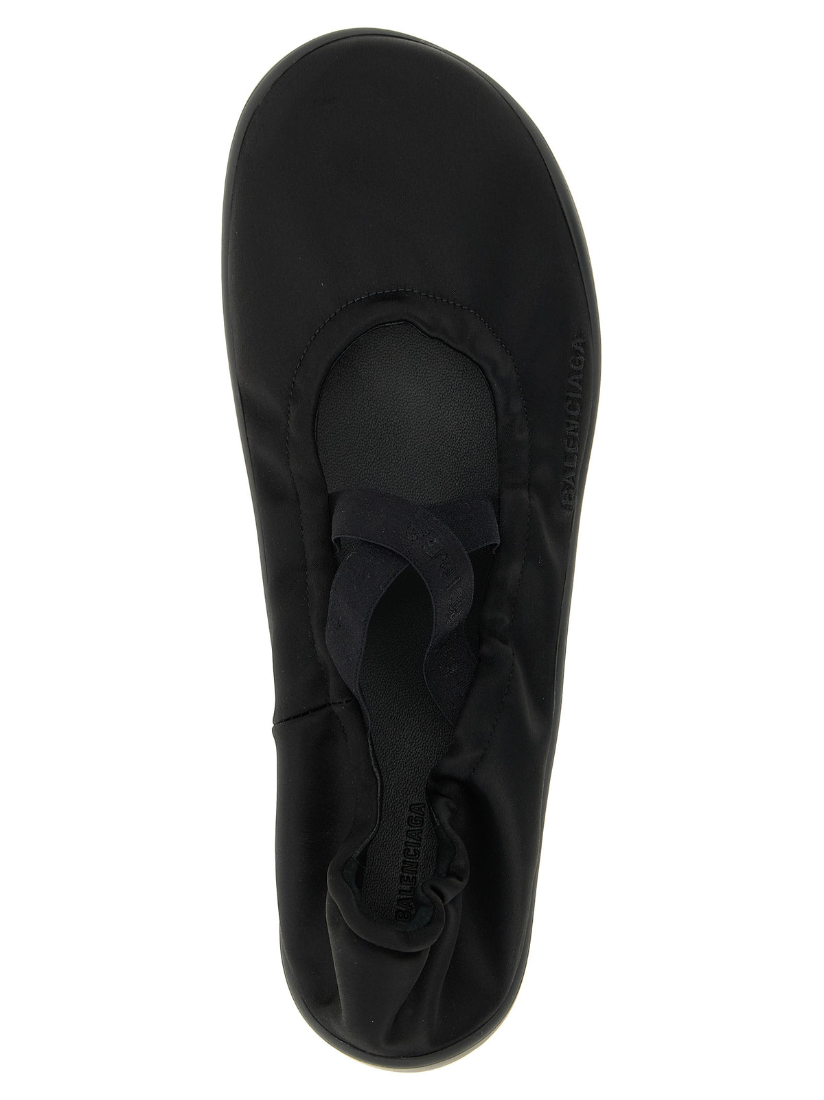 Ballet Flat Shoes by Balenciaga for women in polyester satin plush & lambskin leather black features an statuesque silhouette from the Women's Polyester Satin Plush & Lambskin Leather Ballet Flat Shoes collection, showcasing a and a statuesque round toe style for a statuesque look.