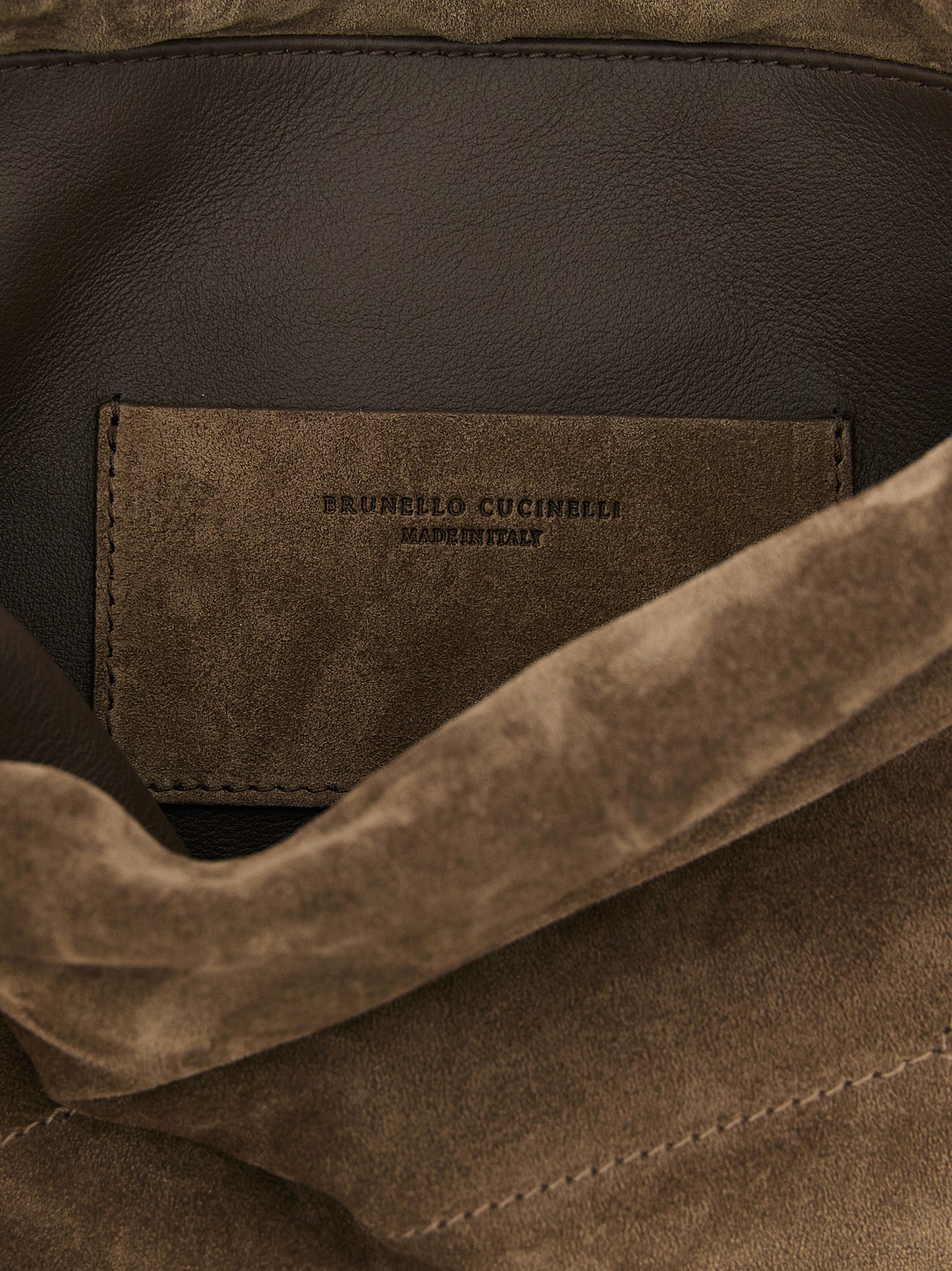 Brunello Cucinelli Bc Duo Monile Suede Calfskin Leather Drawstring Pouch Clutch Handbag - Brown Signature