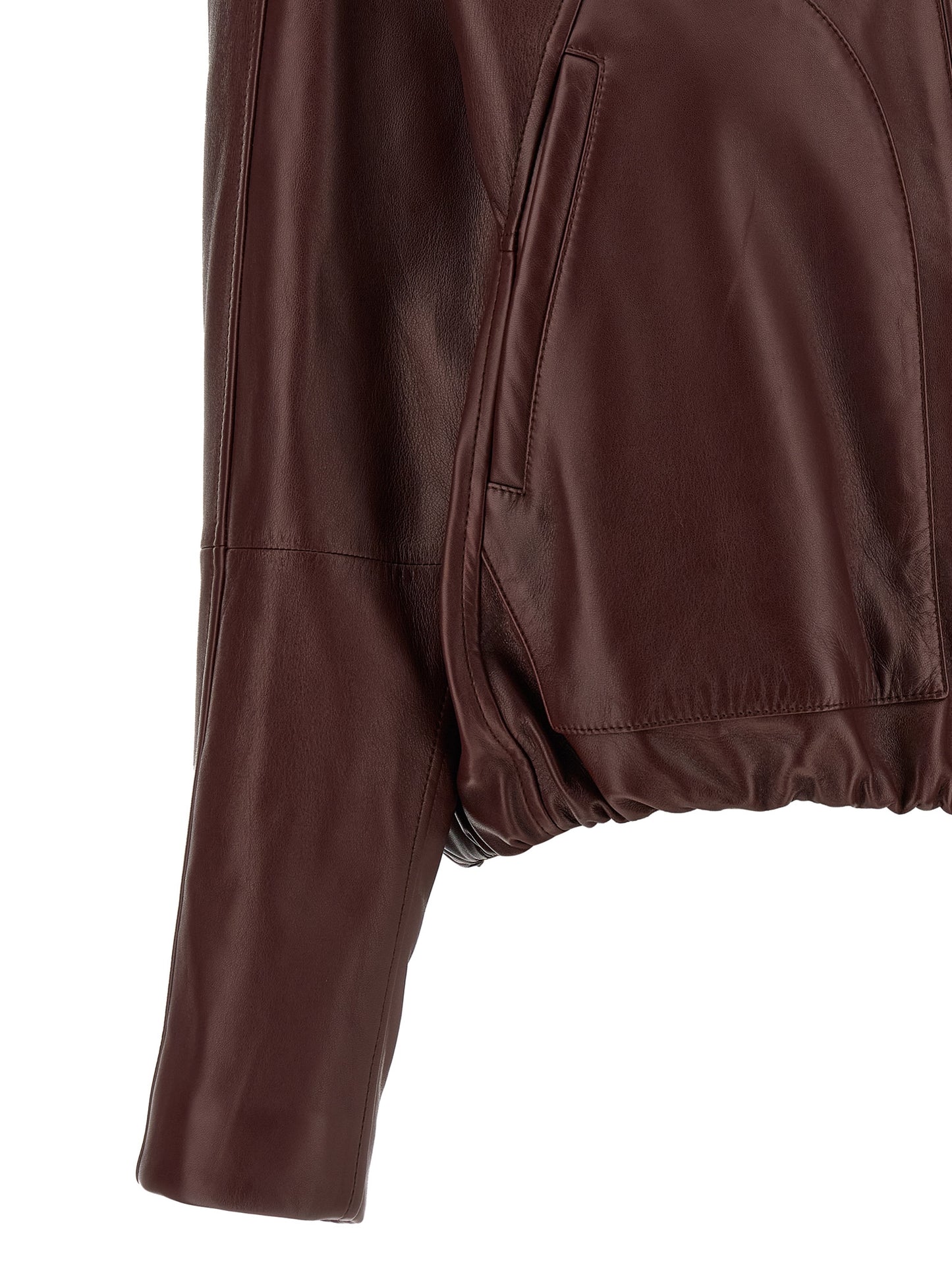 Brunello Cucinelli Women's Crop Top Padded Bos Taurus Suede Calfskin Leather & Silk Jacket - Bordeaux