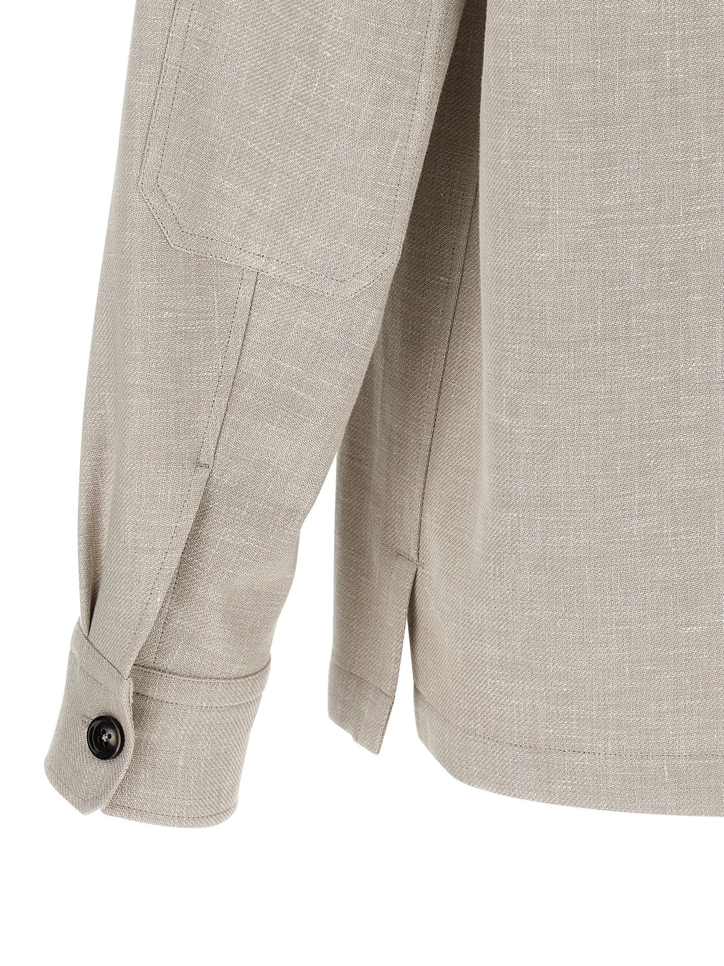ZEGNA Men's Long-Sleeve Silk Linen Polyamide Leather Overshirt - Gray Horn
