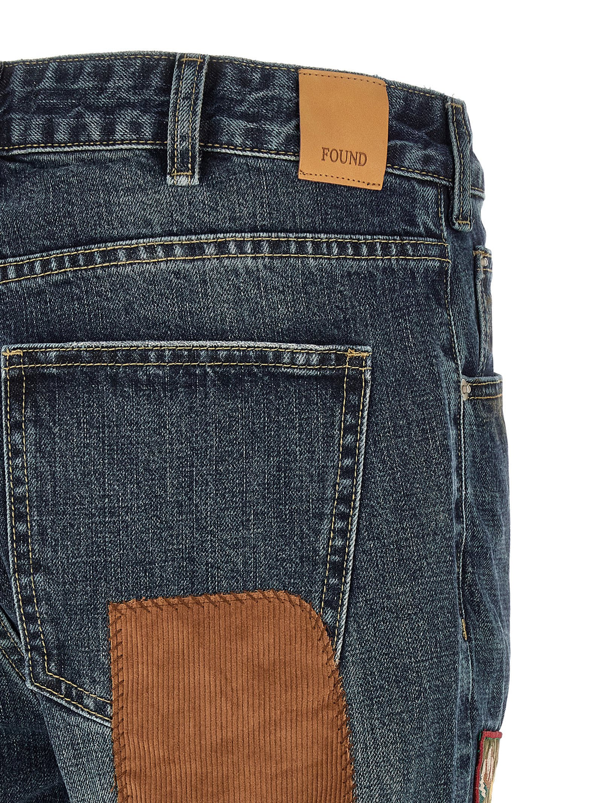 FOUND Men's Straight Leg Wide Denim Cotton Jeans - Blue Patchwork