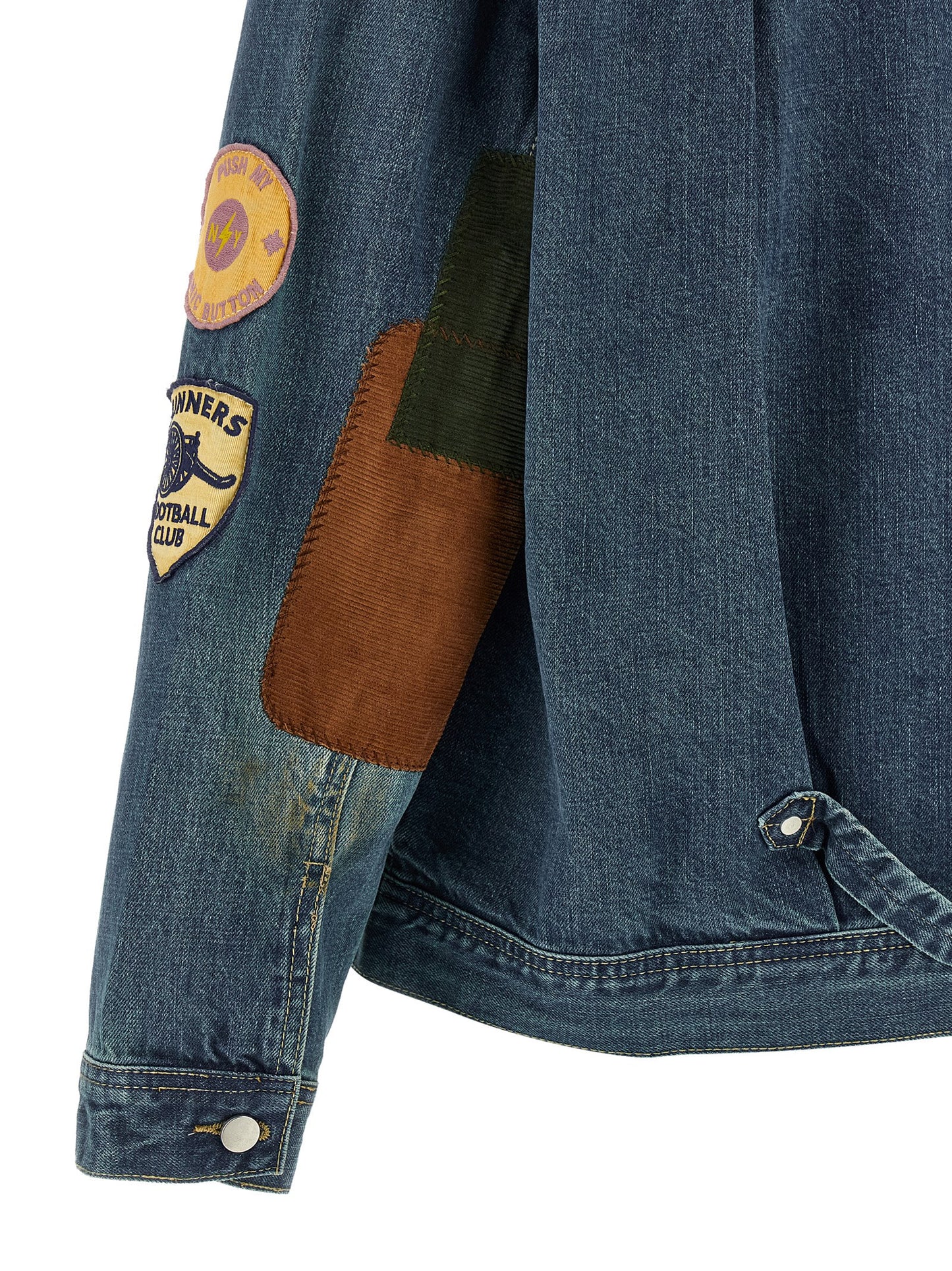 FOUND Men's Denim Cotton Corduroy Trucker Jacket - Blue Patchwork