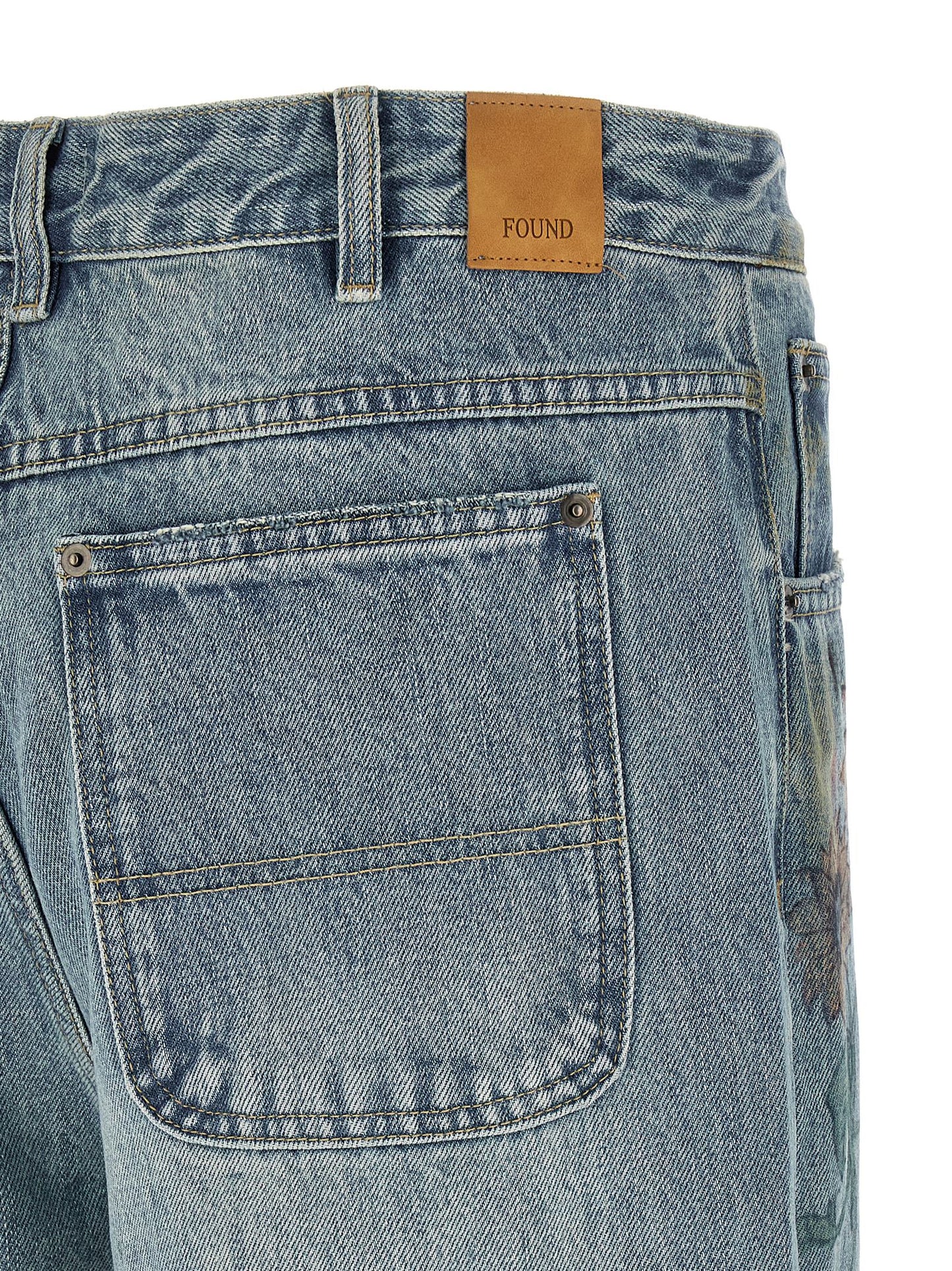 FOUND Men's Straight Leg Regular Fit Wide Denim Cotton Jeans - Blue Print