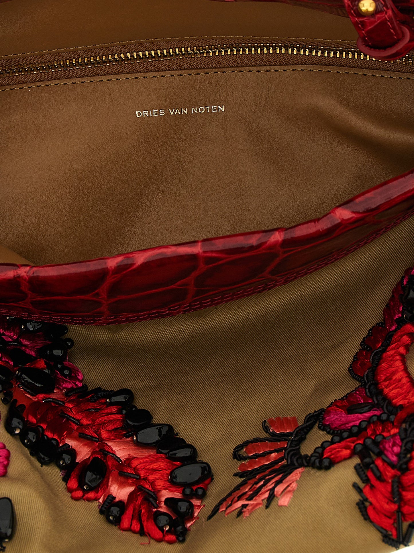 Dries Van Noten Cotton & Crocodile Skin Leather Clutch Handbag - Multicolor Print