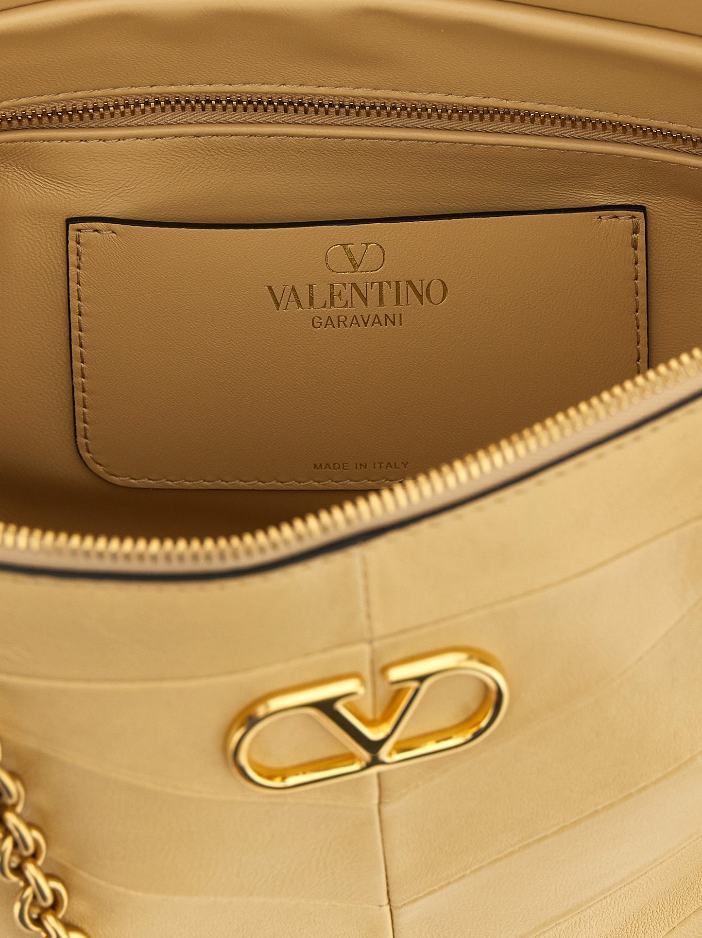 Valentino Garavani Panthea V Logo Exotic Leather & Crystal Shoulder Bag - Beige Patterned Chevron Signature Patchwork