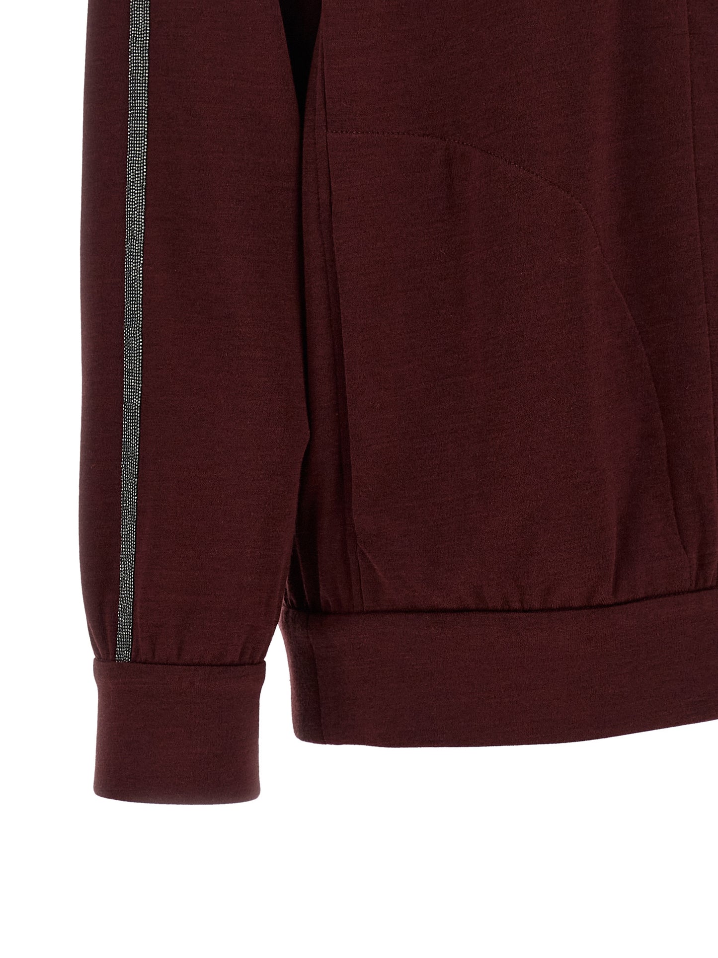 Sweatshirt Hoodie by Brunello Cucinelli for women in polyamide cotton silk bordeaux features an avant-garde silhouette, showcasing a sophisticated and detail for a truly avant-garde finish.