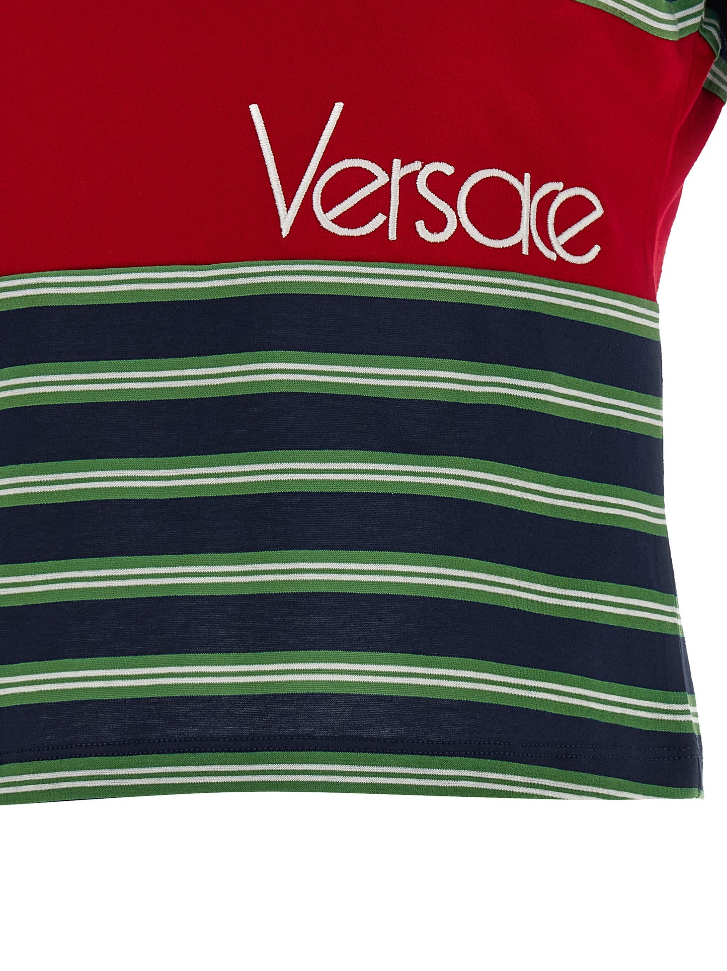 Versace Women's Crew Neck Cotton T-Shirt - Multicolor Striped