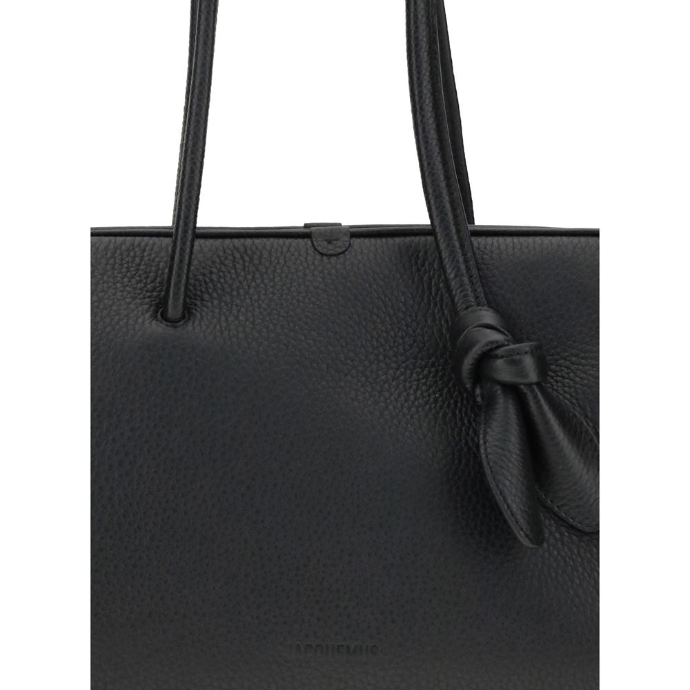 Jacquemus Turismo Bos Taurus Calf Leather Large Shoulder Bowling Handbag - Black