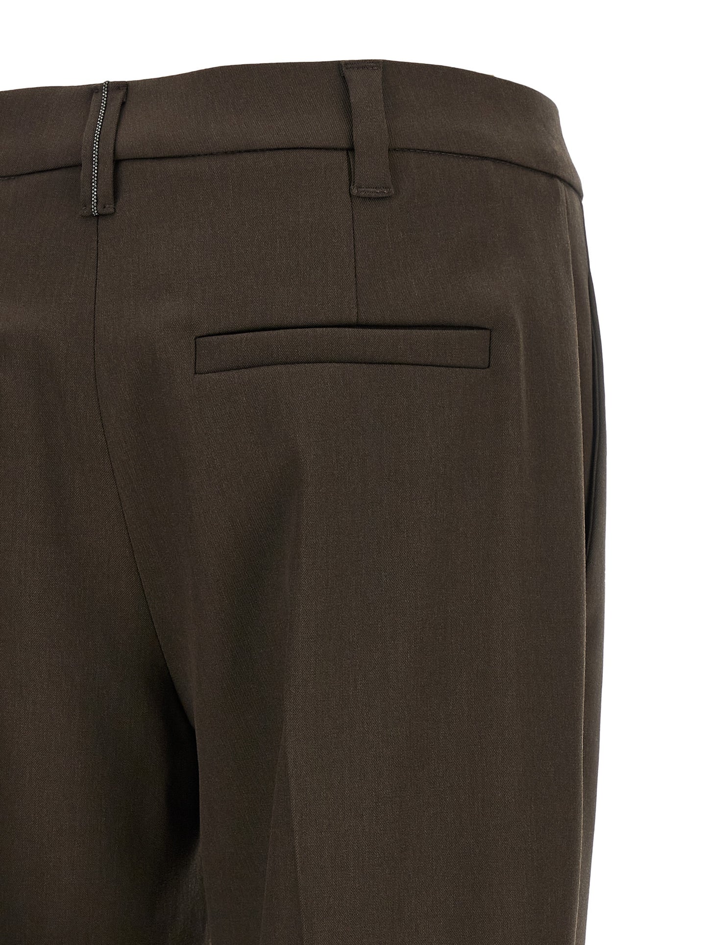 Brunello Cucinelli Monile Women's Tapered Leg Virgin Wool Trousers - Brown