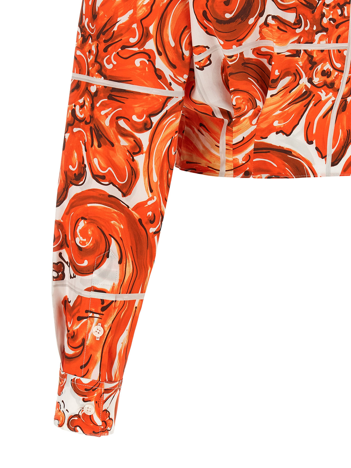 Dolce & Gabbana Maiolica Women's Crop Top Cropped Cotton Blouse - Orange Print