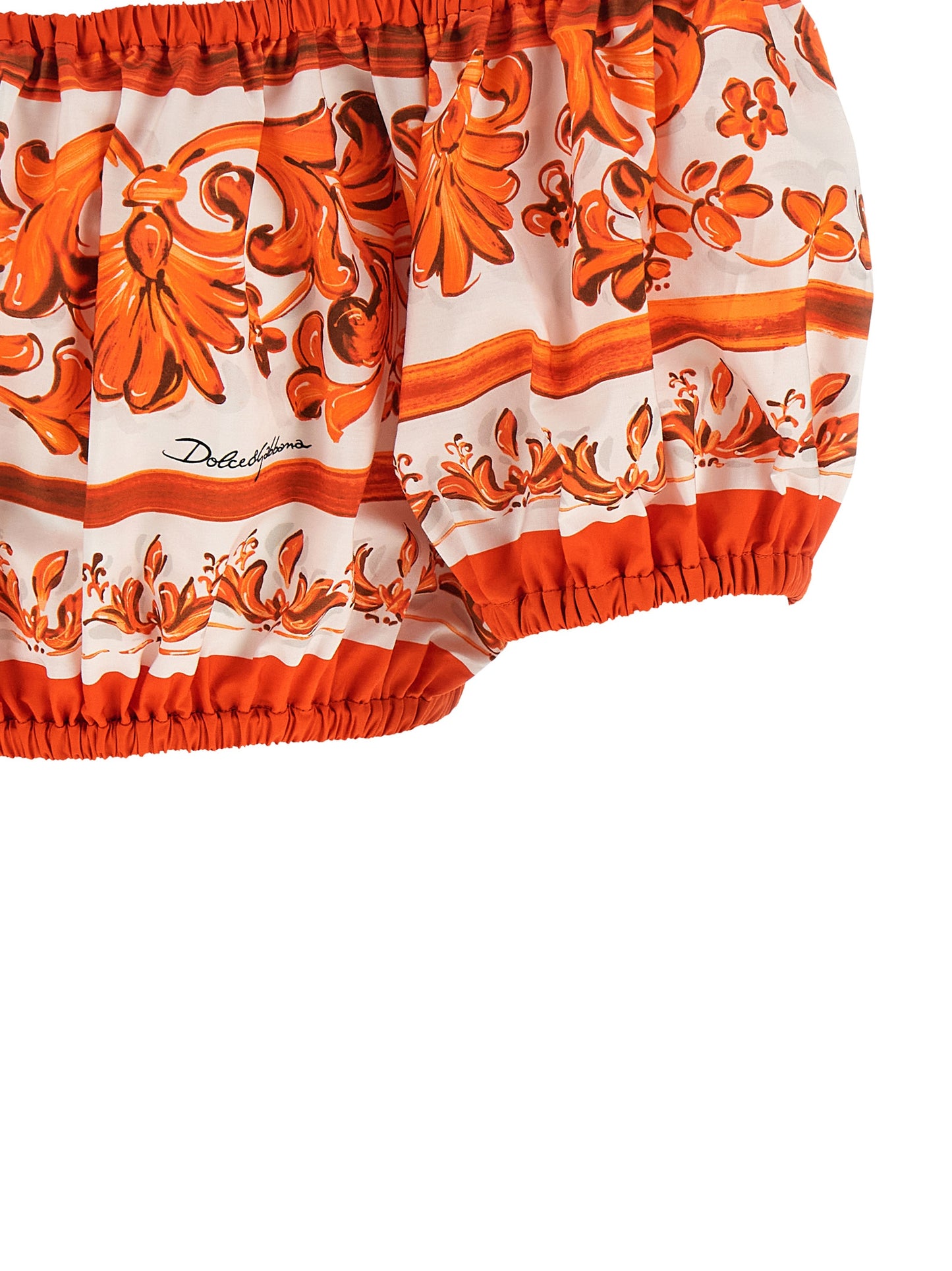Dolce & Gabbana Maiolica Women's Crop Top Short-Sleeve Cotton Blouse - Orange Print