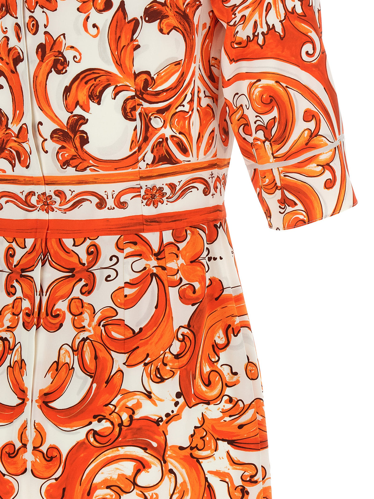 Dolce & Gabbana Essence Maiolica Women's Sheath Three-Quarter-Sleeve Crew Neck Silk Dress - Orange Print