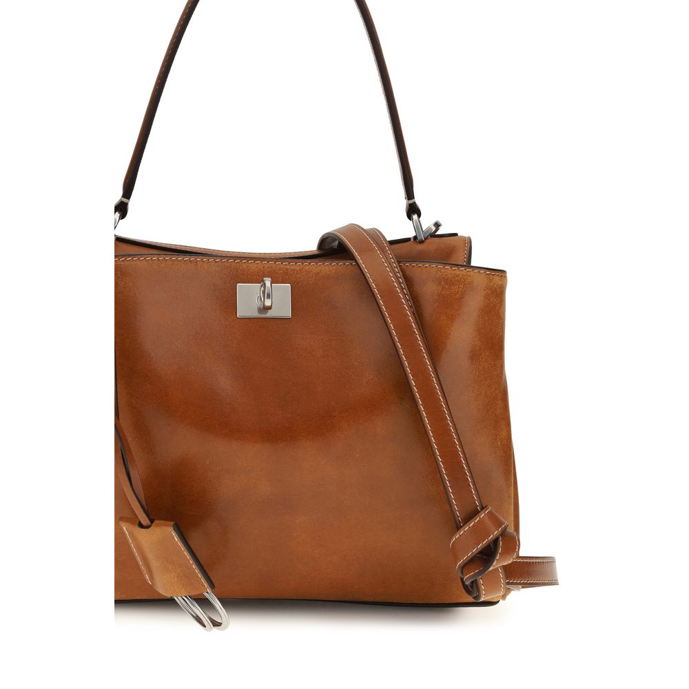 Balenciaga Rodeo Lambskin Leather Handbag - Brown Silver