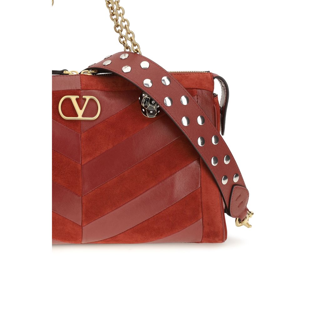 Valentino Garavani Panthea V Logo Bio-Acetate Medium Shoulder Bag - Gold Multicolor Chevron Signature Patchwork