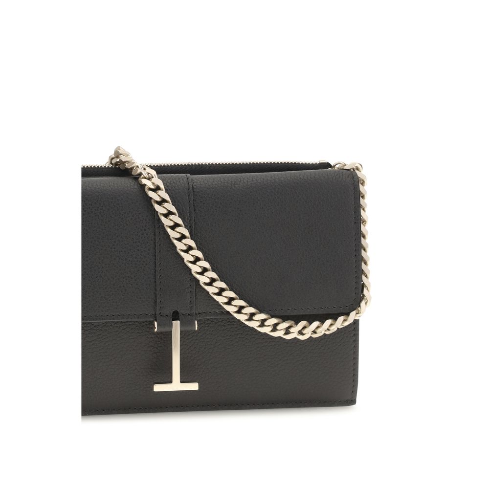 Tom Ford Bos Taurus Calf Grained Leather Shoulder Flap Bag - Black Gold