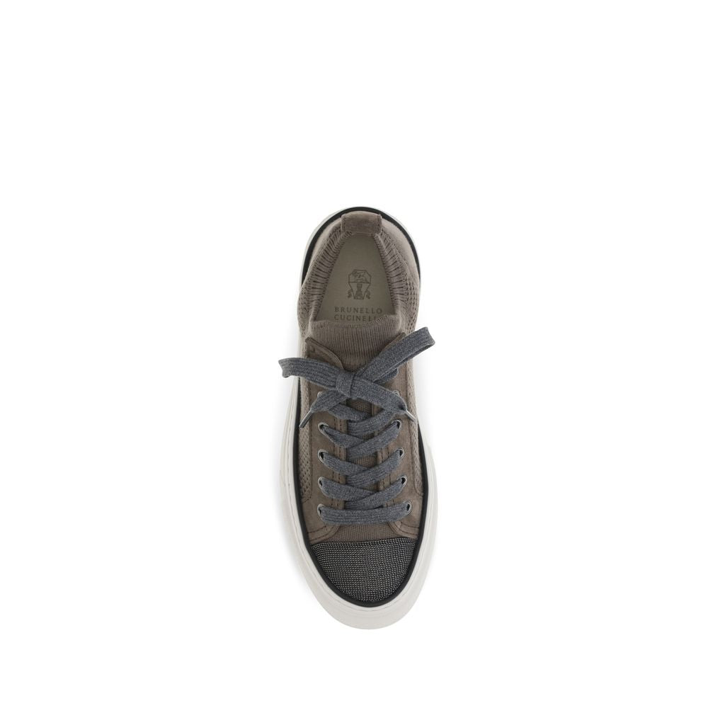 Brunello Cucinelli Women's Low Top Bos Taurus Suede Calfskin Leather & Cotton Sneakers - Brown