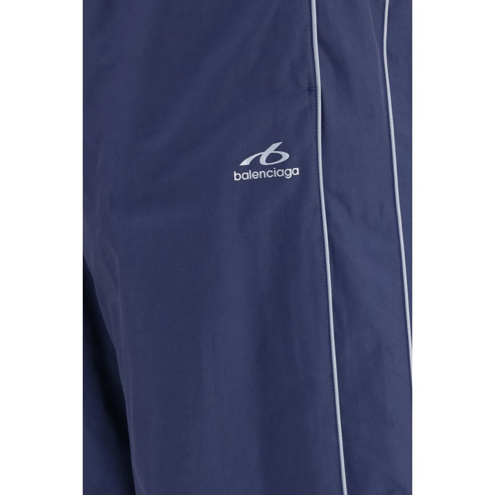 Balenciaga Men's Athletic Regular Fit Mid Rise Polyamide Cotton Activewear Pants - Blue Print