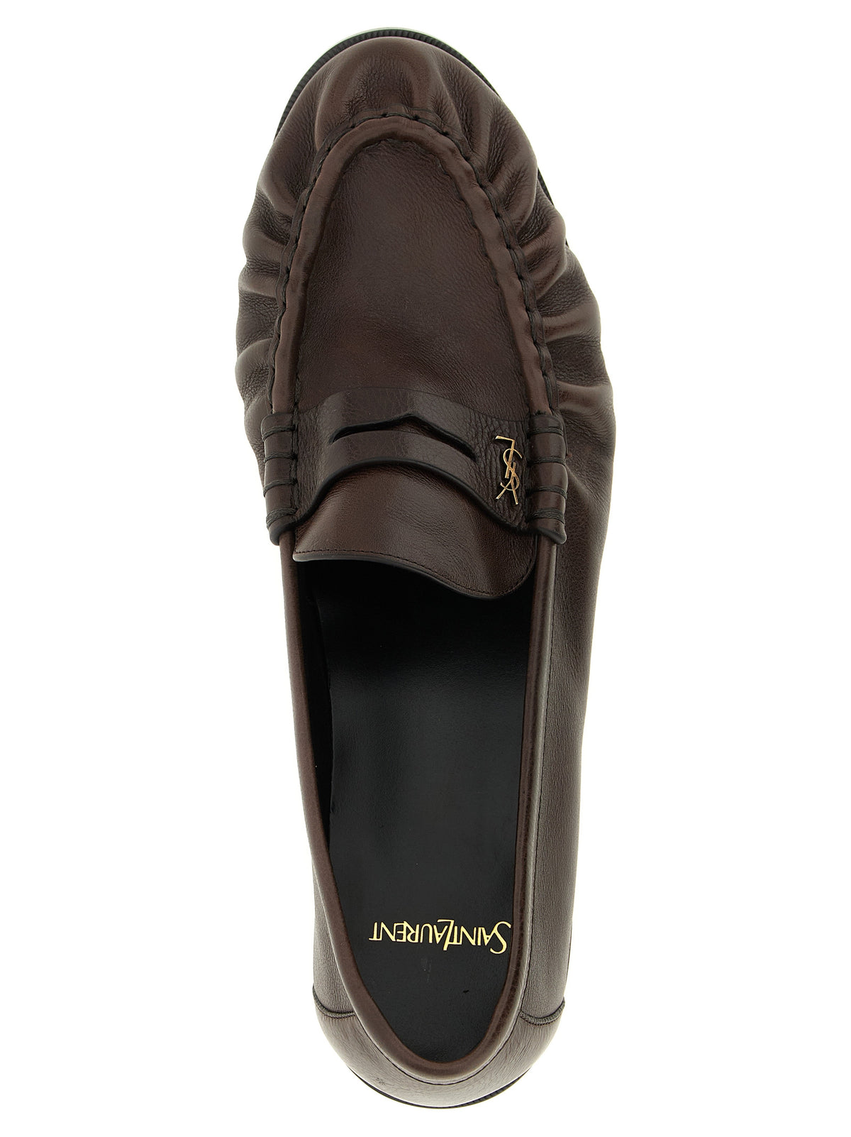 Saint Laurent Cassandre Men's Calfskin Leather Loafer Slip-On Shoes - Brown Signature