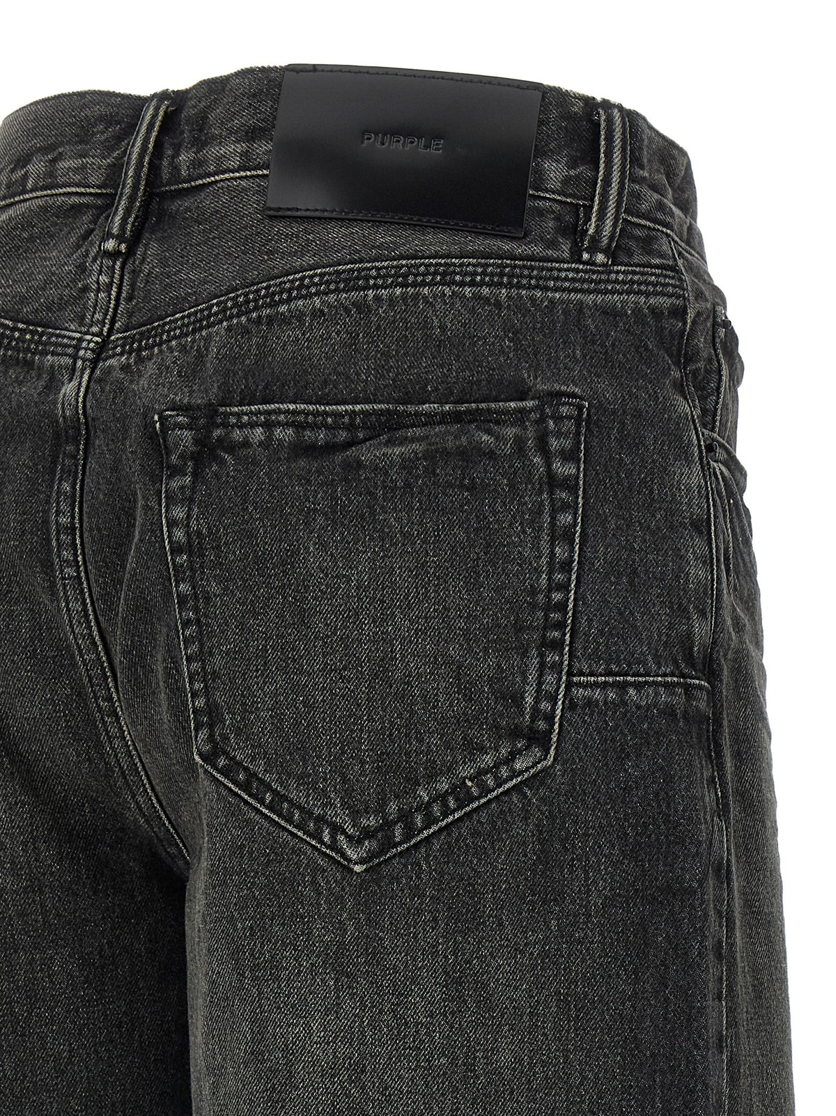 PURPLE Men's Relaxed Fit Wide Denim Cotton Shorts - Black Purple Signature