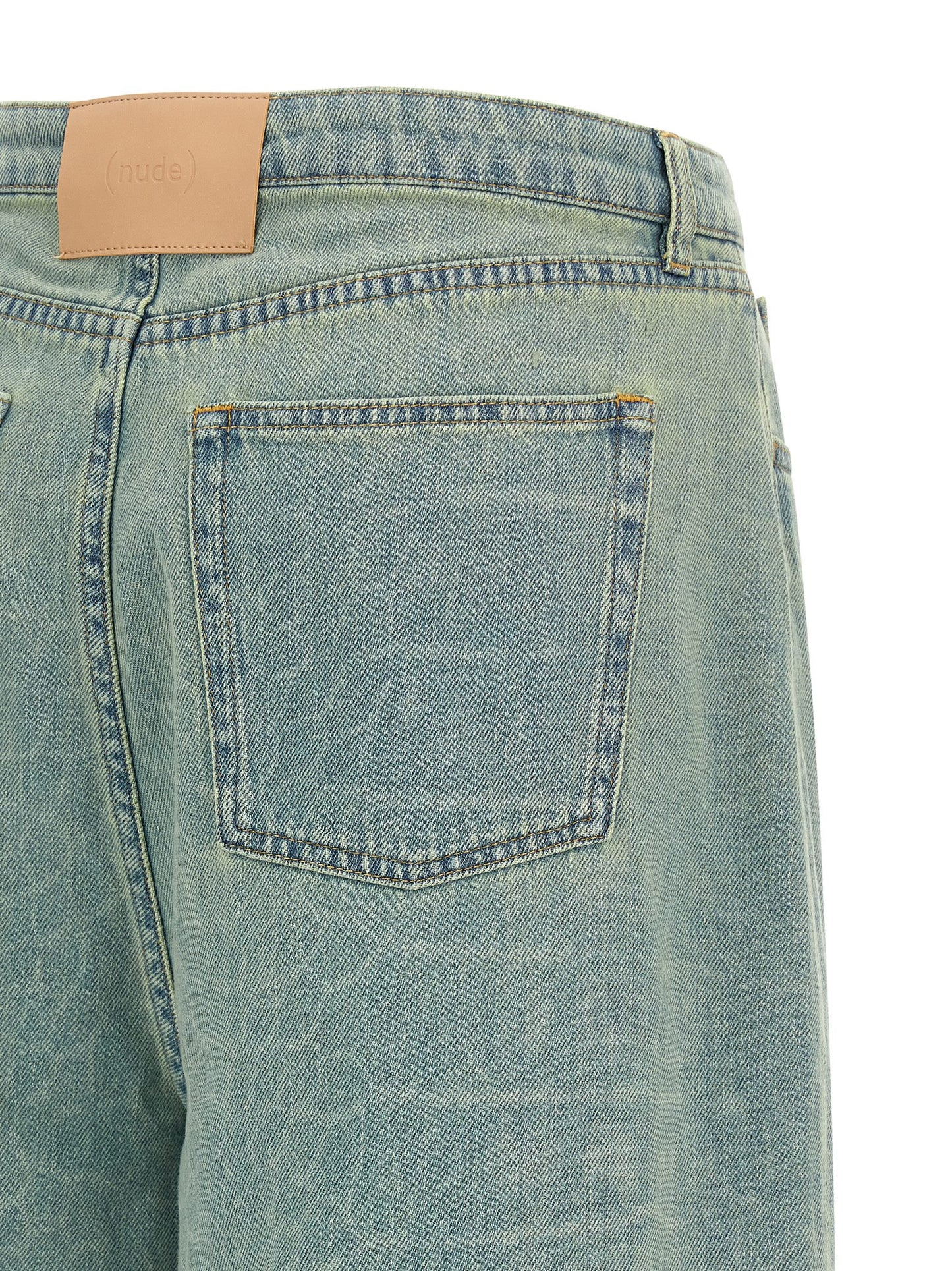 NUDE Kate Women's Wide Denim Cotton Shorts - Light Blue Nude Signature Print