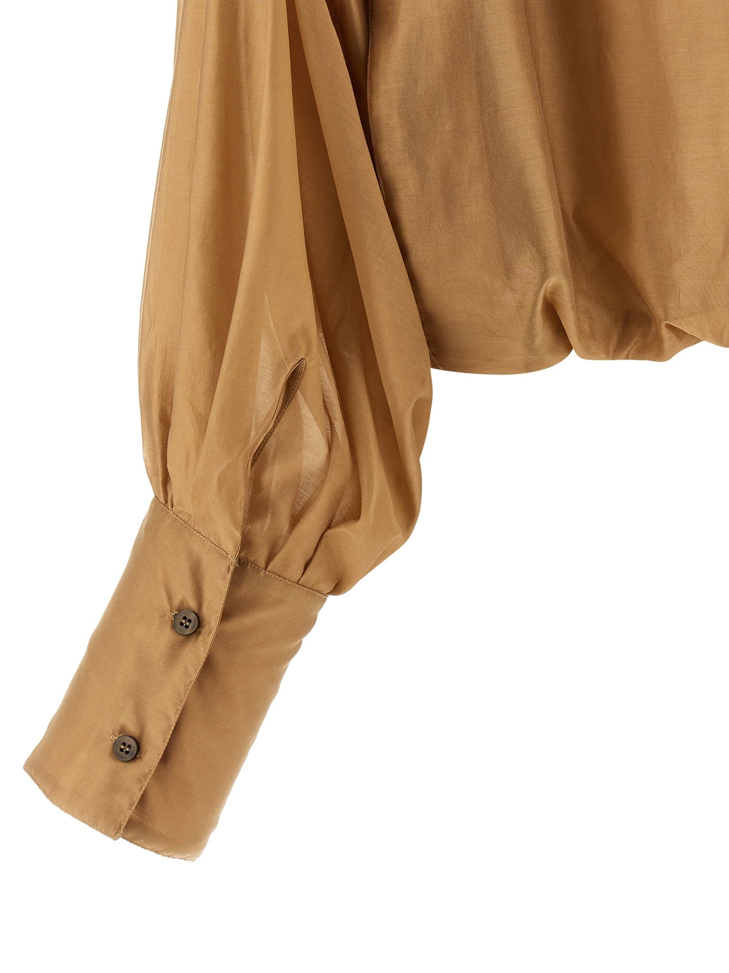 THELATEST Women's Wide Crew Neck Polyester & Lyocell Blouse - Beige