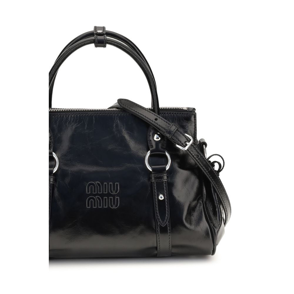 Miu Miu Bos Taurus Calf Leather & Plexiglass Crossbody Handbag - Black
