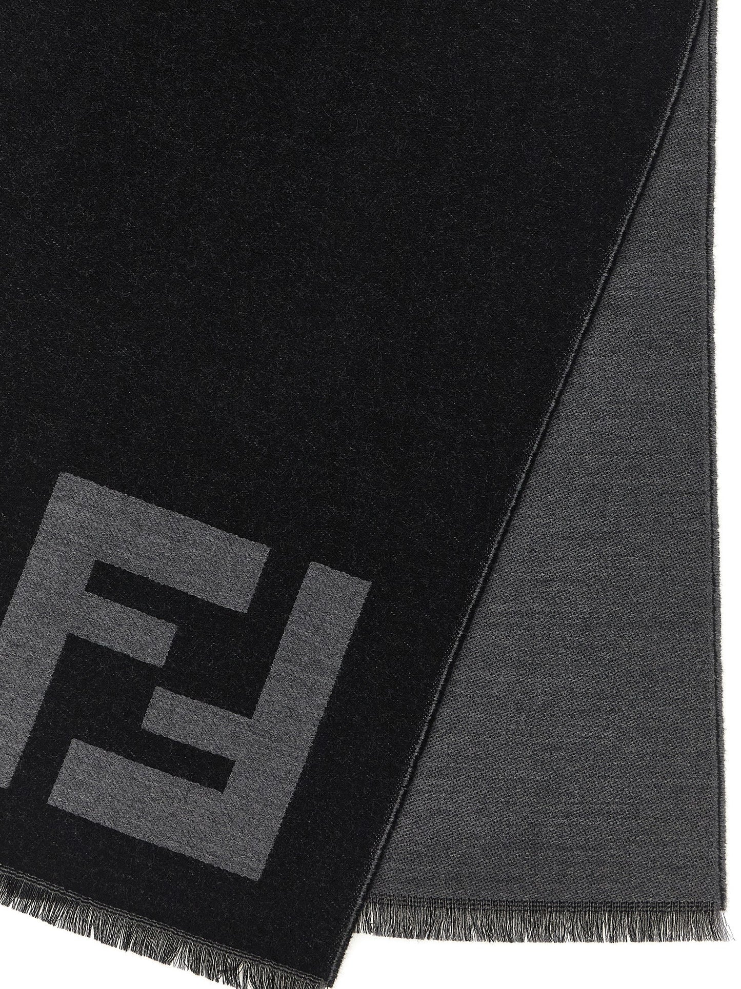 Fendi Virgin Wool Scarf - Black Patterned Jacquard