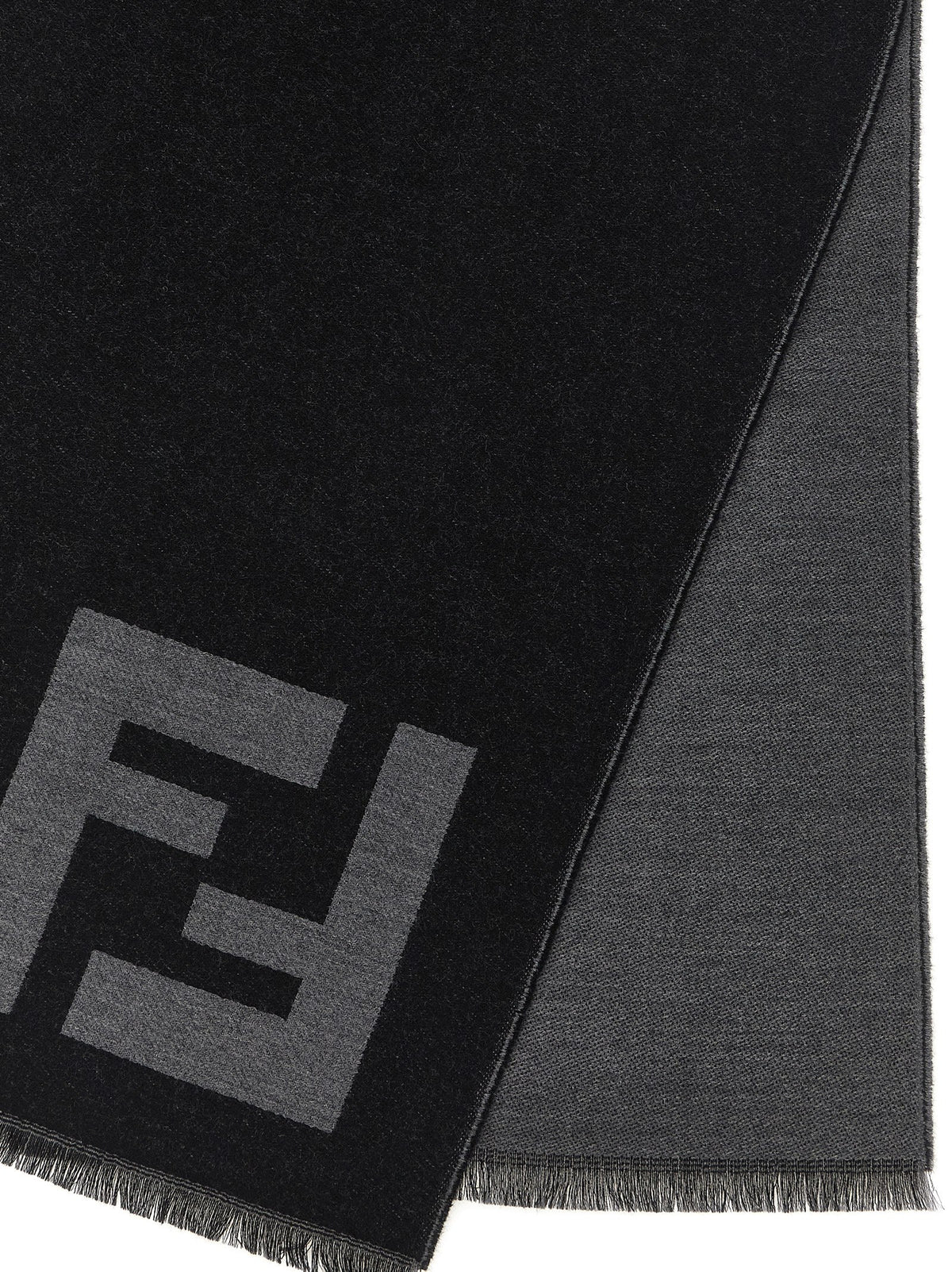 Fendi Virgin Wool Wrap Fringes Scarf - Black Patterned Jacquard