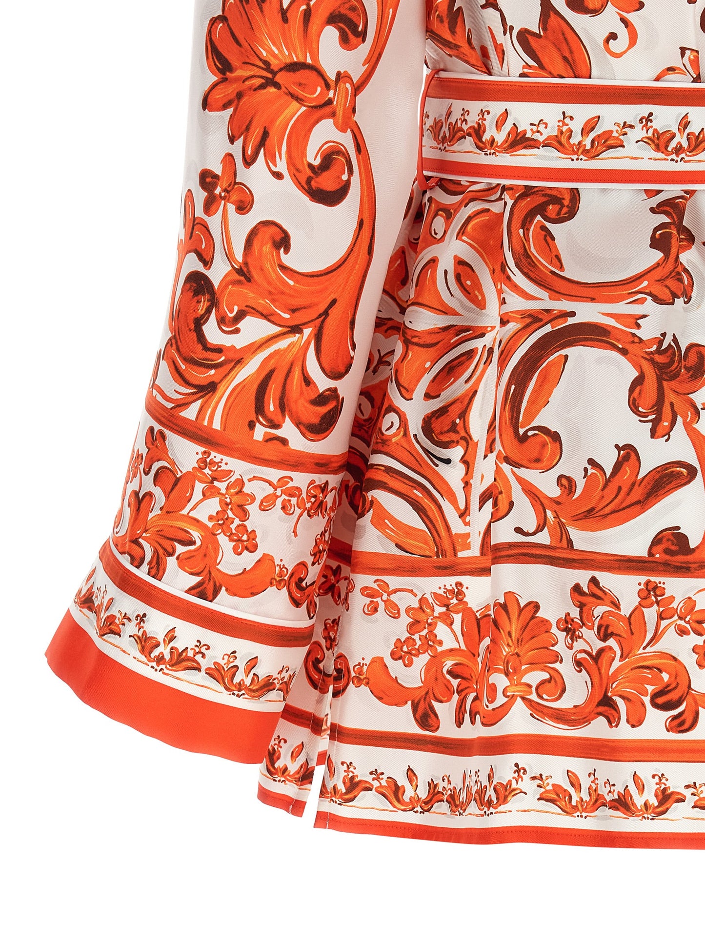 Dolce & Gabbana Essence Maiolica Women's Silk Satin Blouse - Orange Pearl Print