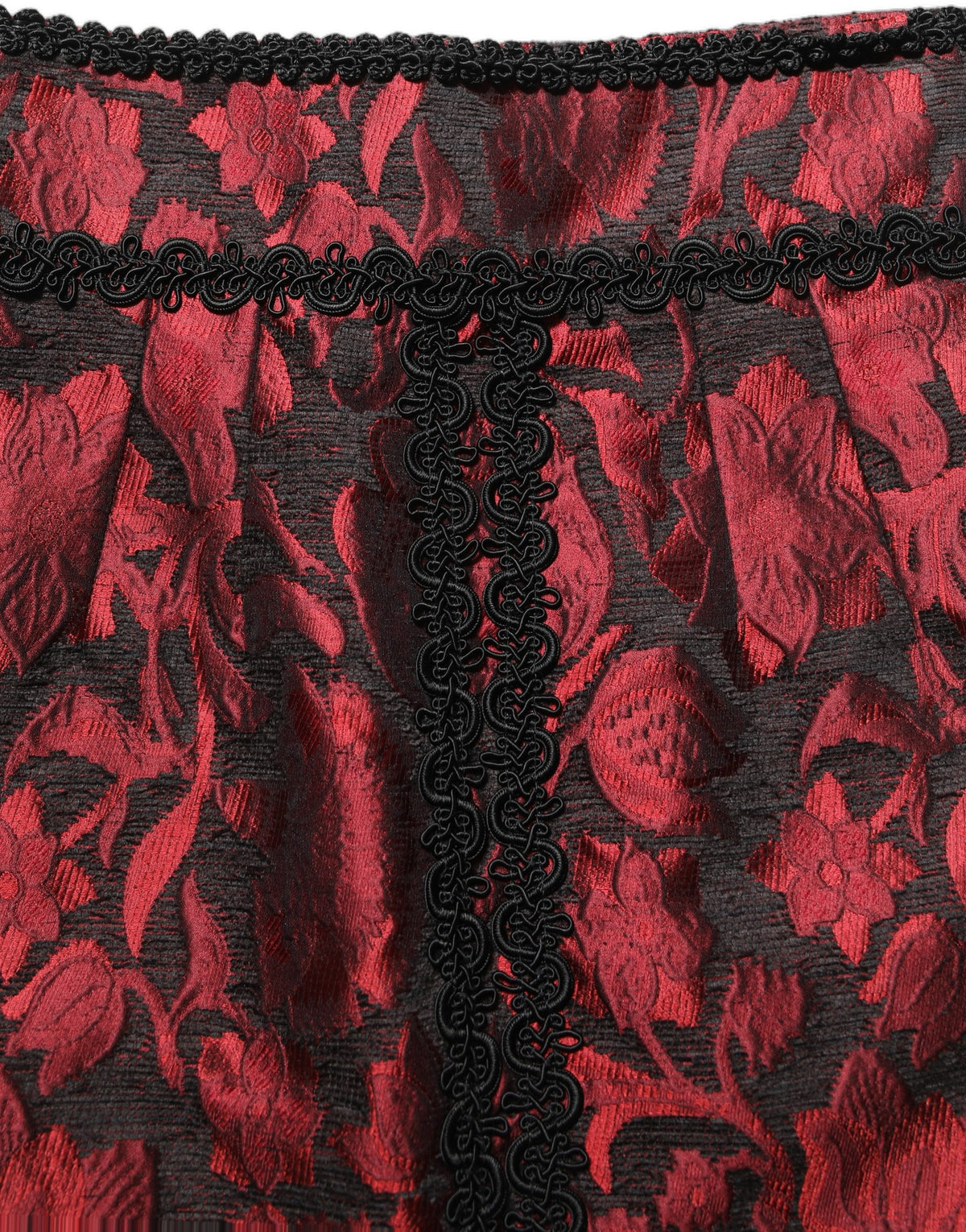 Dolce & Gabbana Women's Wrap A Line High Rise Silk Cotton Polyester & Acetate Mini Skirt - Black Red Patterned Floral Jacquard