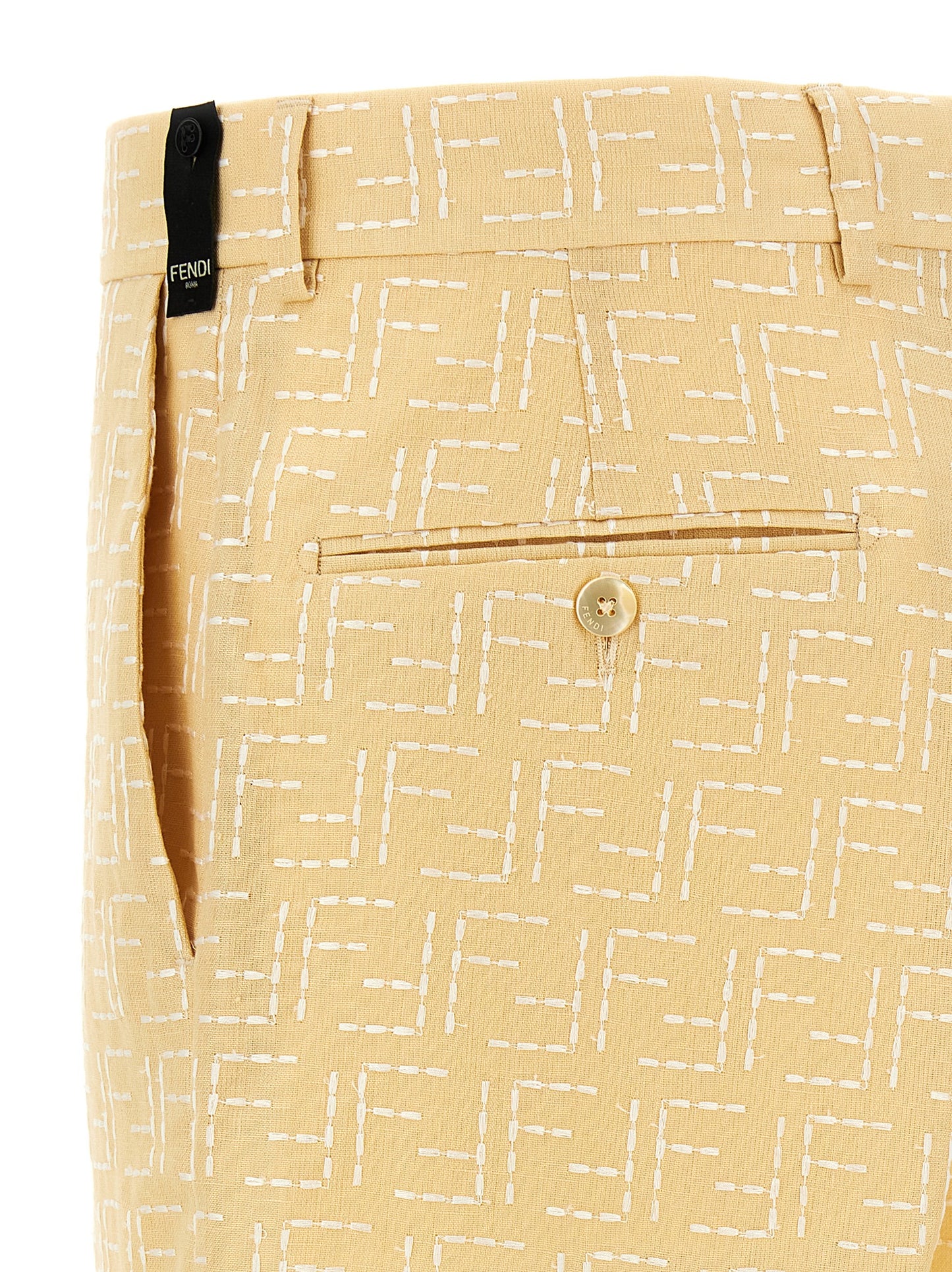 Fendi Men's Straight Linen & Cotton Bermuda Shorts - Bicolour Yellow Jacquard