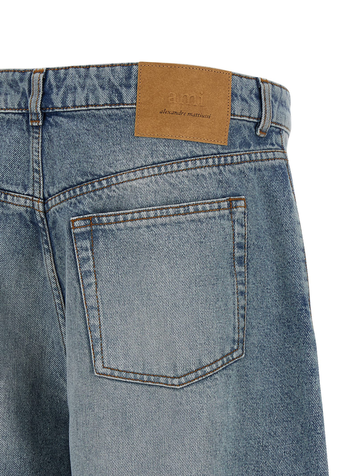 Ami Paris Men's Flared Wide Cotton Denim Shorts - Blue
