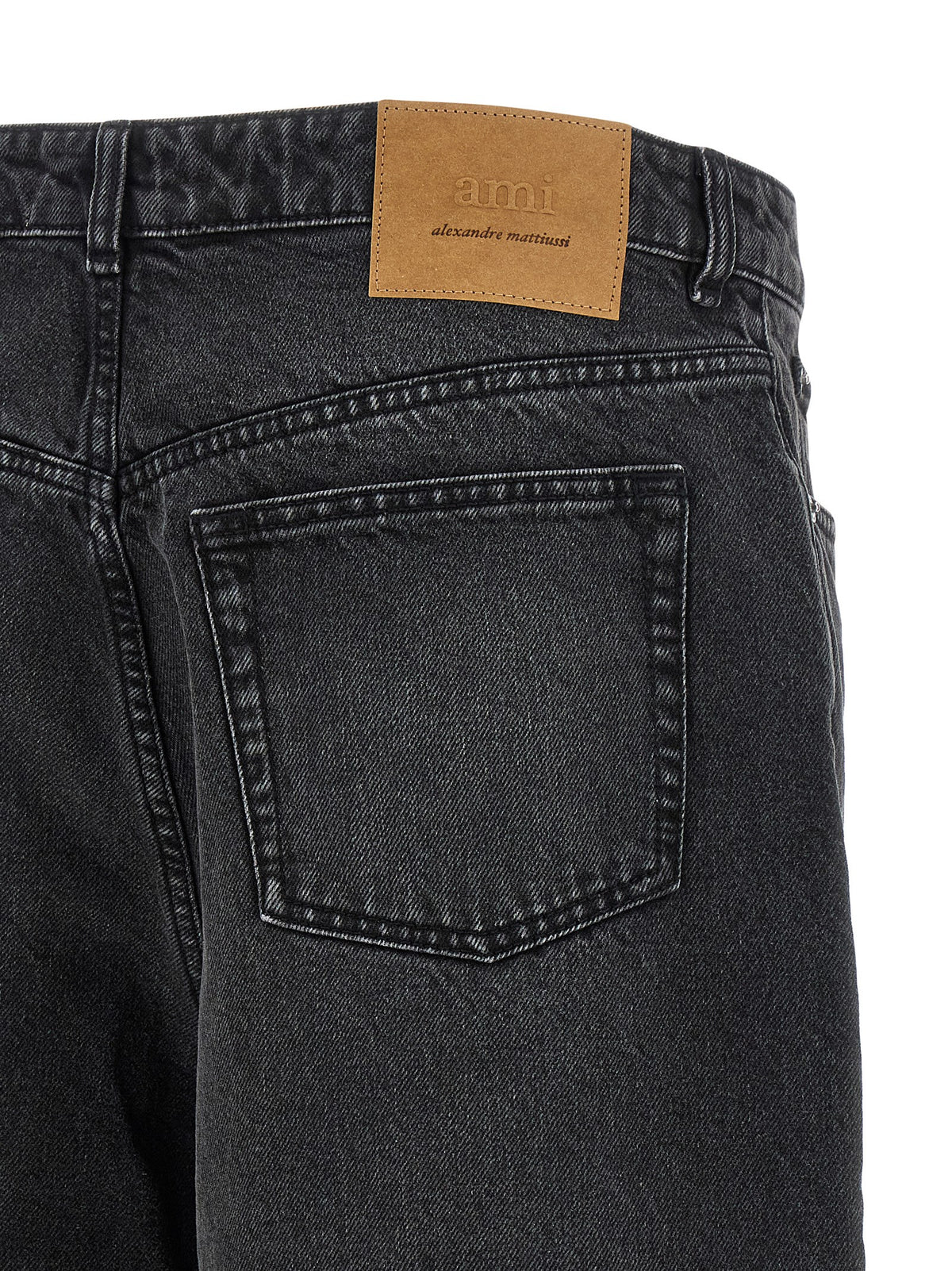 Bermuda Shorts by Ami Paris for men in leather & cotton black features an nuanced silhouette, showcasing a nuanced flared & wide with a short cut and for a sophisticated, premium finish.