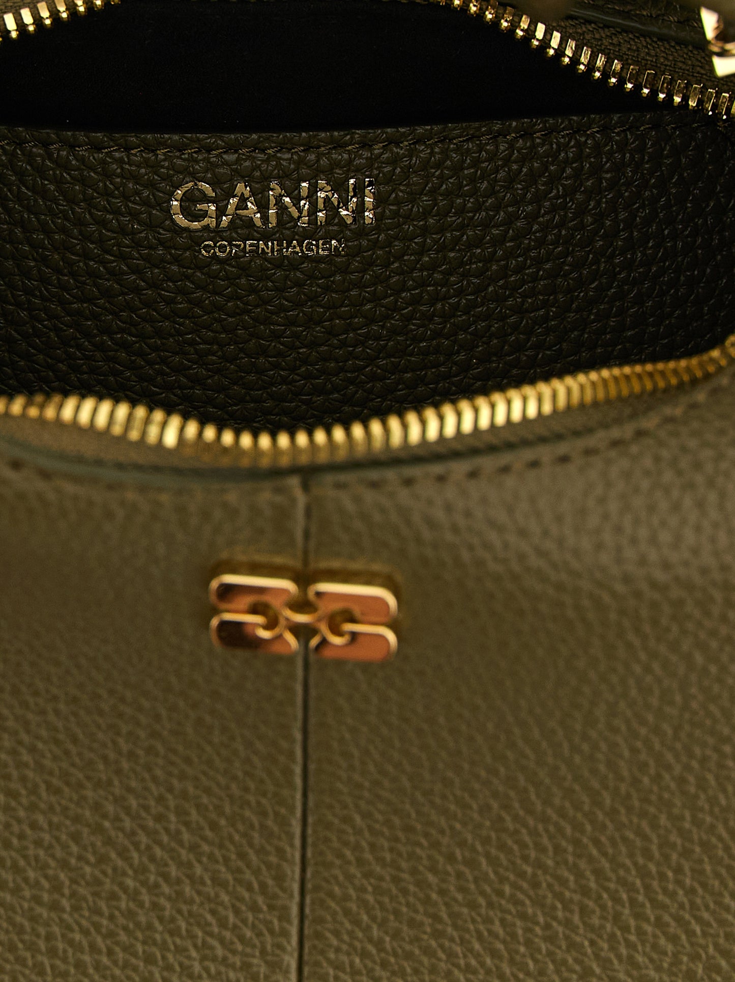 Ganni Polyester Polyurethane Faux Leather Mini Hobo Handbag - Bicolour Gold Green Signature