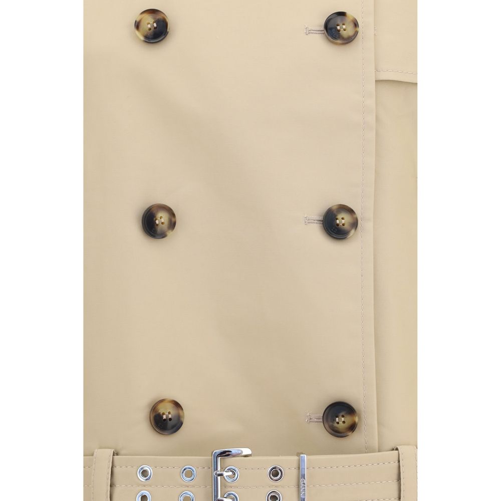 Ganni Women's Lightweight Double Breasted Cotton Trench Coat - Beige