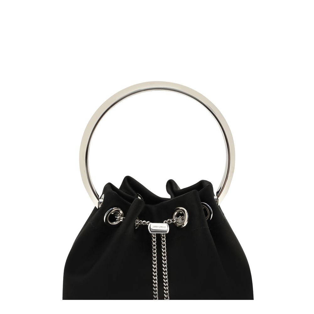 Jimmy Choo Bon Polyurethane & Silk Bucket Shoulder Bag - Black