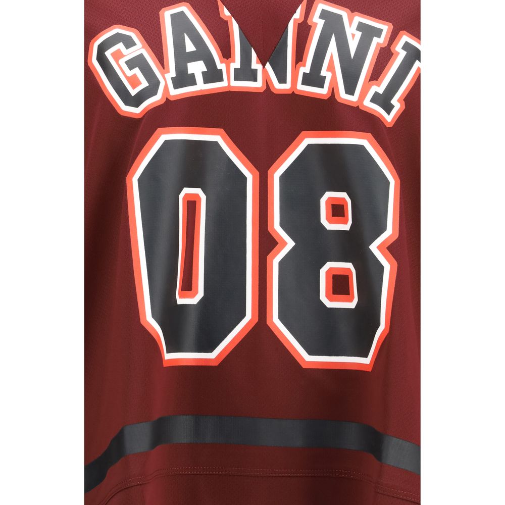 Activewear T-Shirt by Ganni for women in polyester bordeaux & print features an contemporary design with , a length, and a contemporary .
