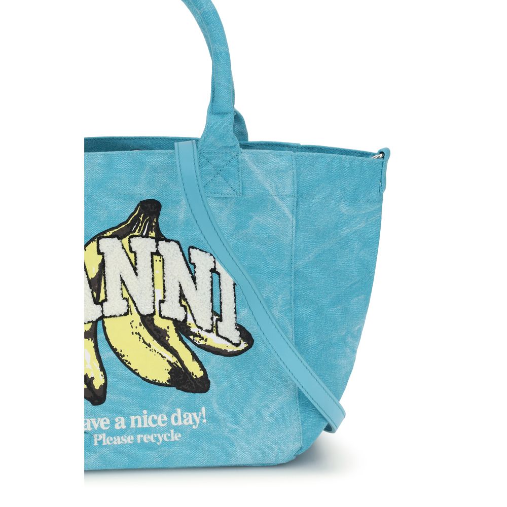 Ganni Cotton Tote Shoulder Bag - Blue Print