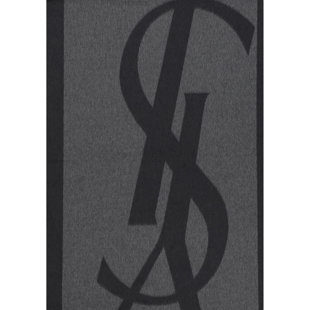 Saint Laurent Cassandre Silk Frayed-Edge Scarf - Gray