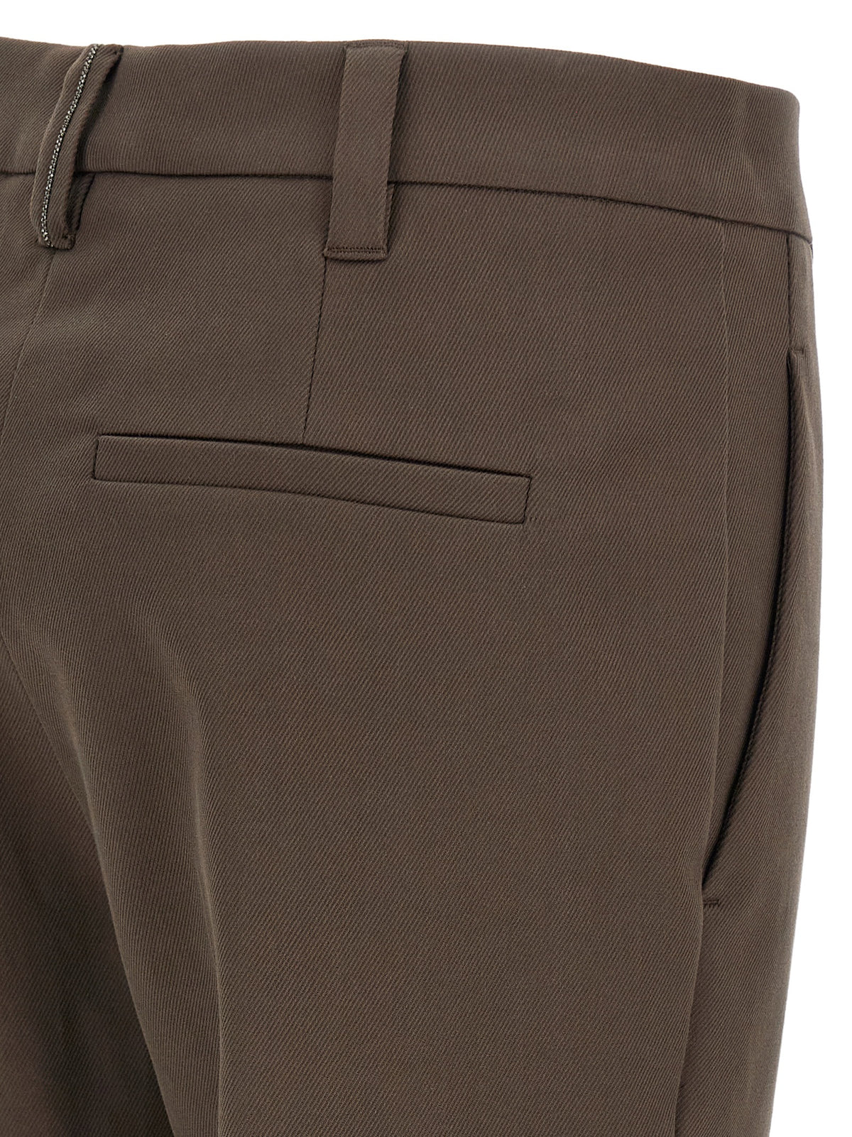Brunello Cucinelli Monile Women's Straight Leg Stretch Cotton Trousers - Brown Signature Striped