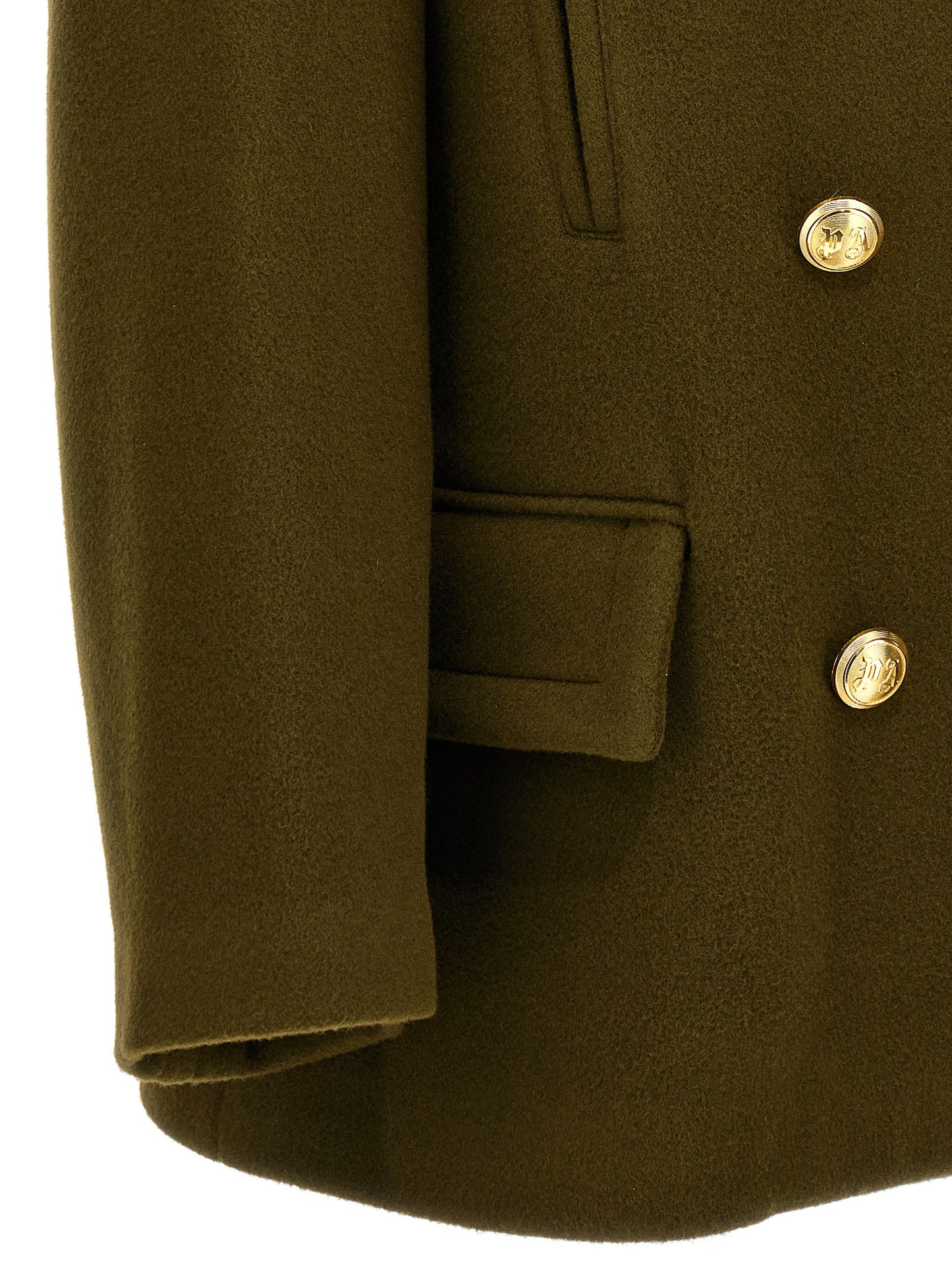 Palm Angels Women's Double Breasted Polyamide & Virgin Wool Trench Coat - Bicolour Gold Green
