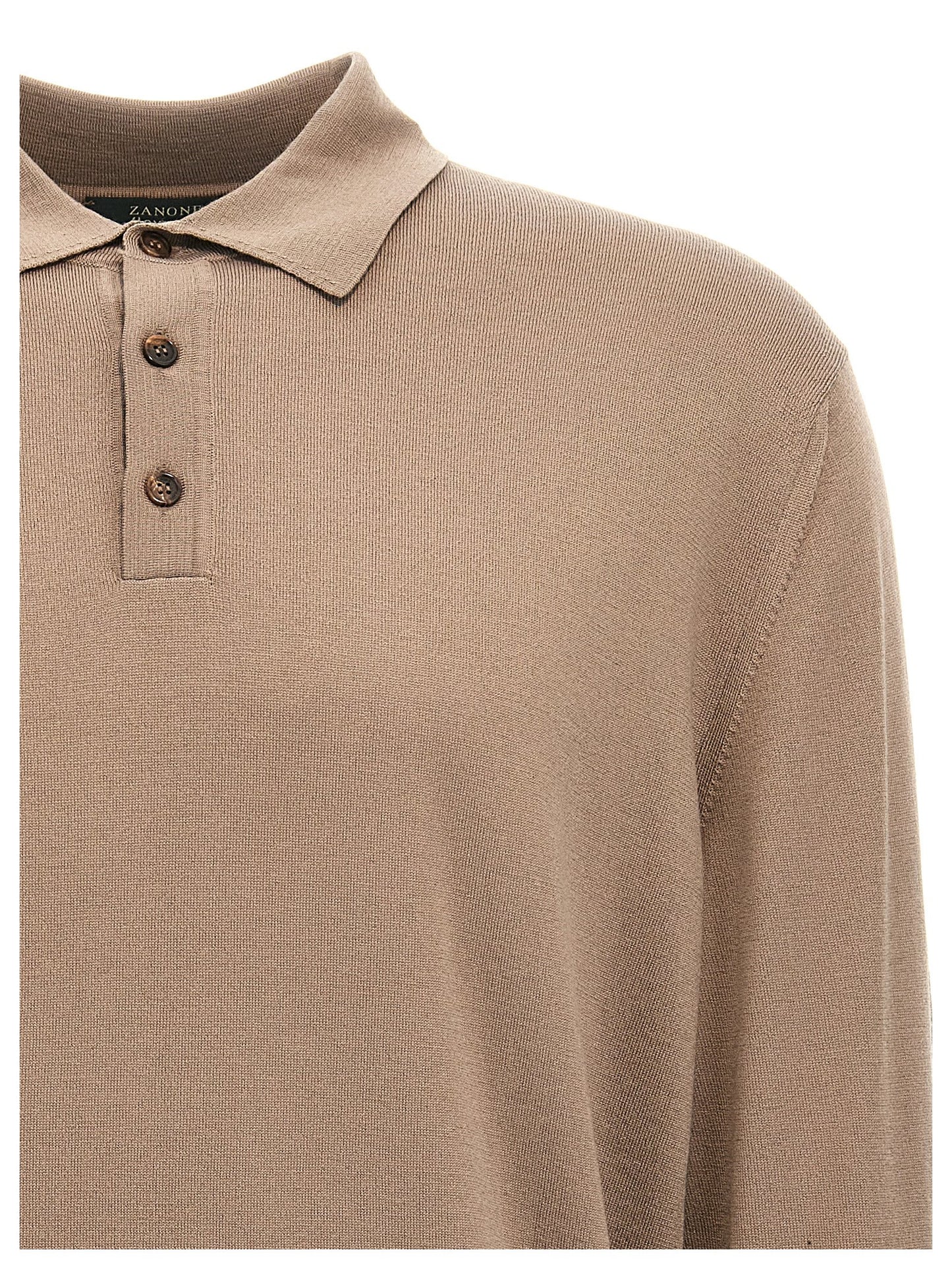 ZANONE Men's Polyamide & Virgin Wool Polo Shirt - Beige