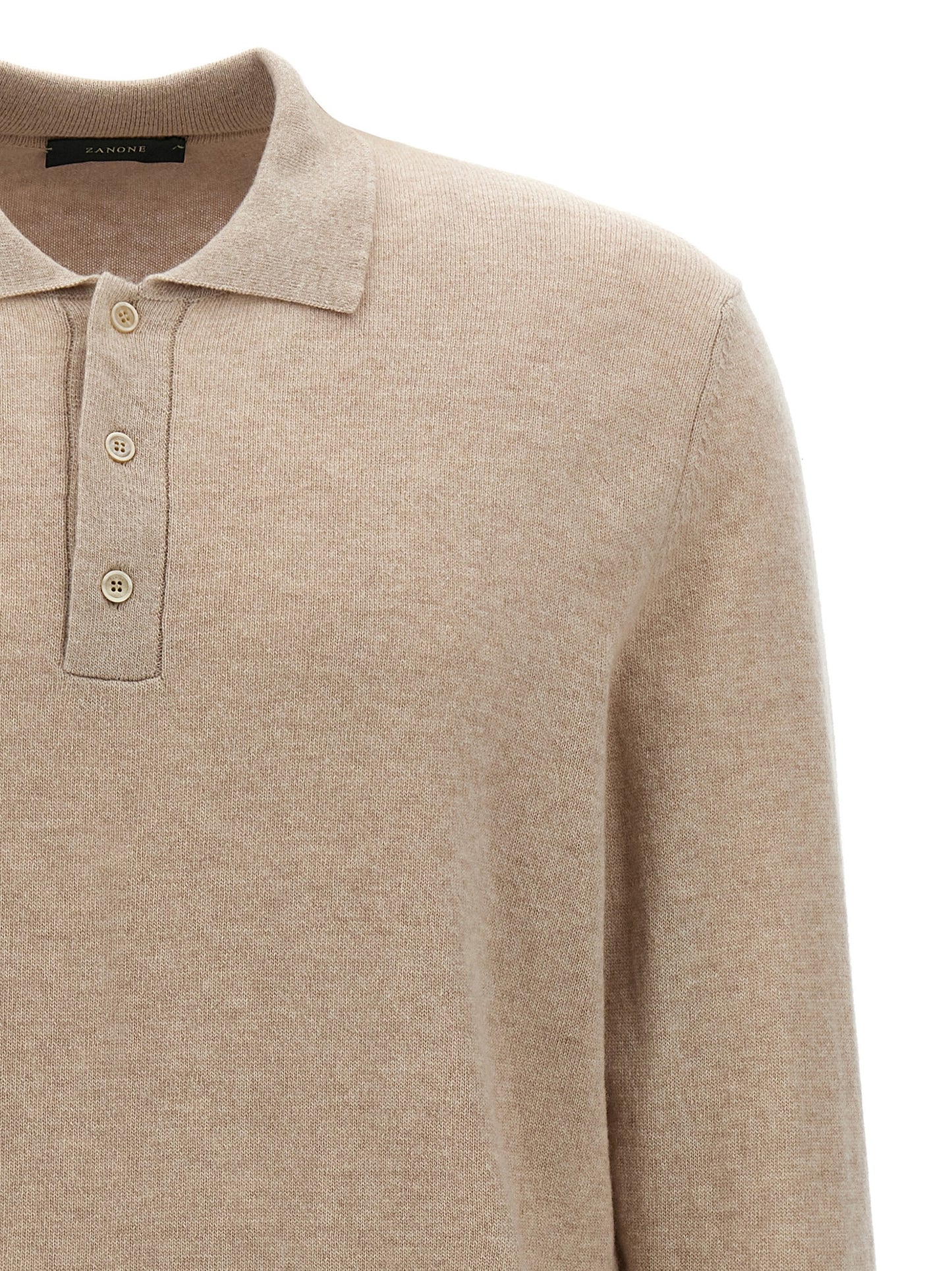 ZANONE Men's Long-Sleeve Cashmere Virgin Wool Polo Shirt - Beige