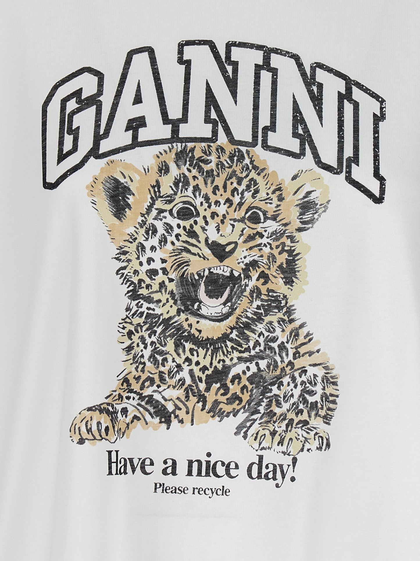 T-Shirt by Ganni for women in organic cotton white, leopard-print & print showcases a chic silhouette, artfully detailed with a chic and for a chic finish.