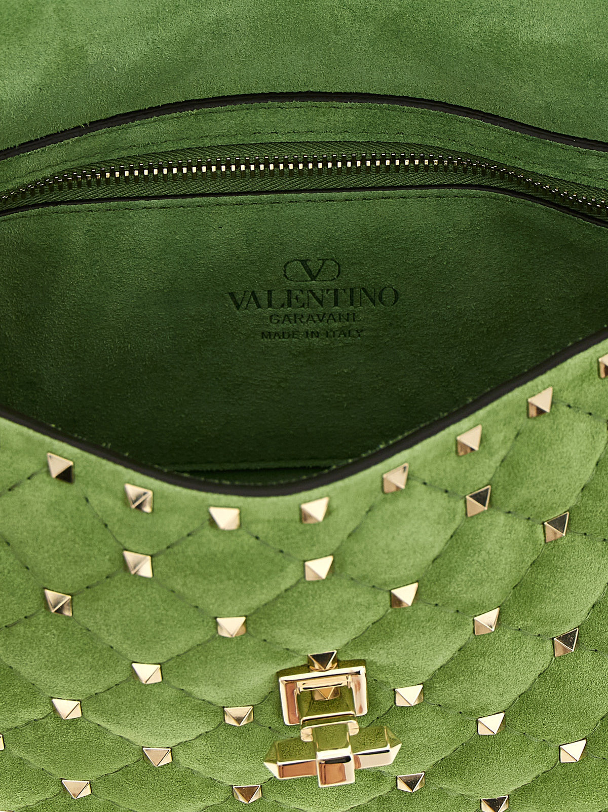 Valentino Garavani Rockstud Nappa & Suede Calfskin Leather Medium Quilted Shoulder Flap Bag - Bicolour Green