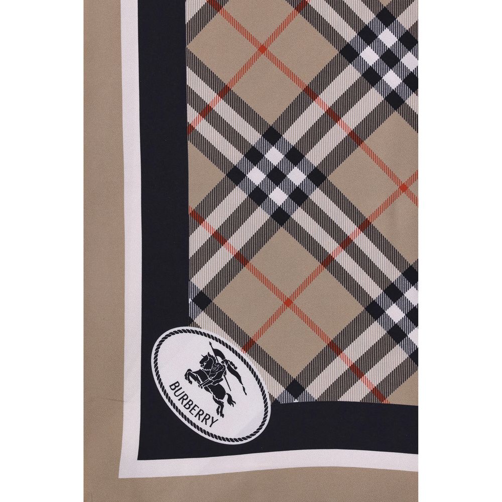 Burberry Silk Square Scarf - Beige Patterned Print Striped