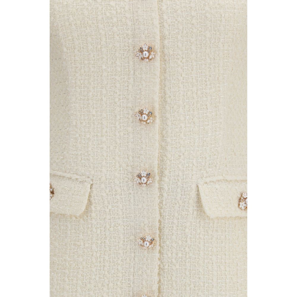 Self-Portrait Women's Short-Sleeve Wool Polyester & Polyamide Short Mini Dress - Beige Pearl Patterned Floral