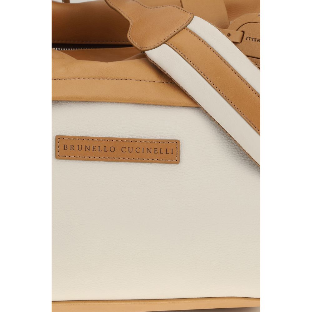 Brunello Cucinelli Bos Taurus Calf Leather Travel Duffel Bag - Beige